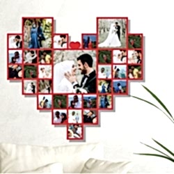 HediyecinHeryerde - Kisiye Özel 32 Fotografli Kolaj Tablo - Kırmızı Polo Kalp