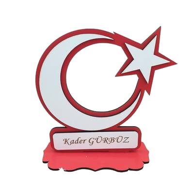 Kişiye Özel Dekoratif Ahşap Ay Yıldız Masa & Duvar Süsü