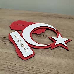 Kişiye Özel Dekoratif Ahşap Ay Yıldız Masa & Duvar Süsü - Thumbnail