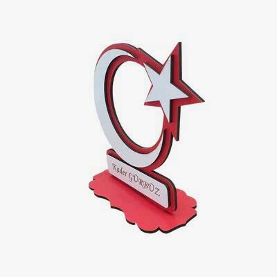 Kişiye Özel Dekoratif Ahşap Ay Yıldız Masa & Duvar Süsü